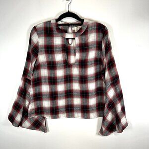 PPLA Clothing Red Checkered Top‎ Flare Sleeve Women’s Size M Boho